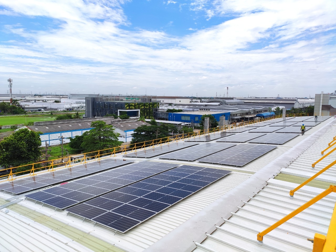 Rooftop PV with guardrails and controlled access