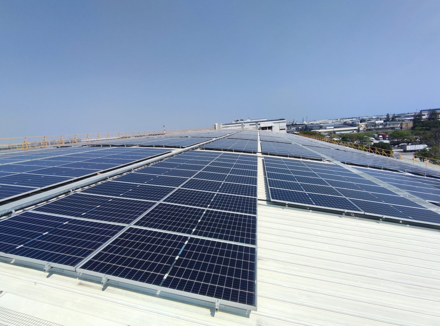 Rooftop PV array with safe access route