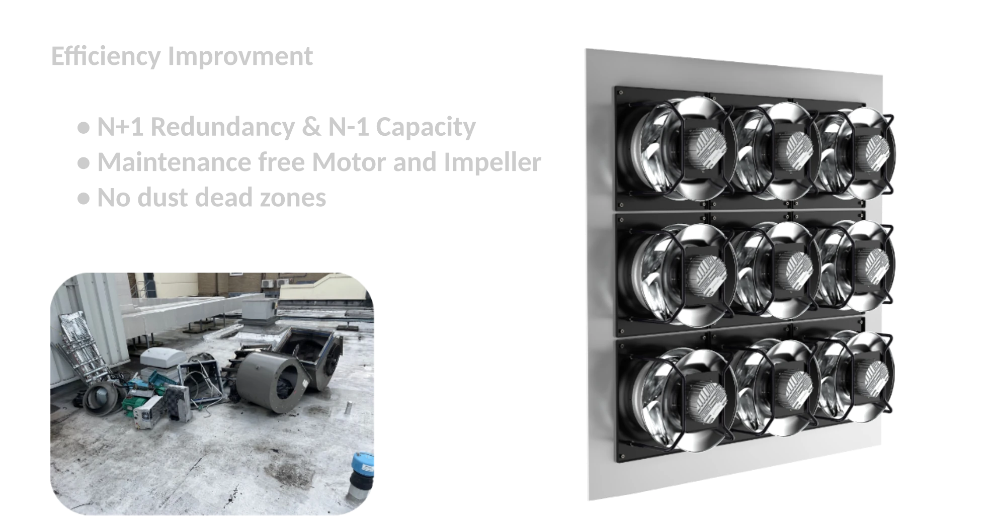 Modular EC fan-wall concept showing redundancy and replacement of a conventional fan assembly