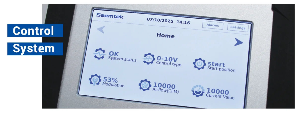 SEE-EcoFlow control screen showing fan-system operating feedback